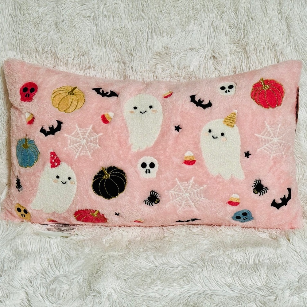 Pink Halloween Ghosts Embroidery Accent Long 
Decorative Pillow NWT
